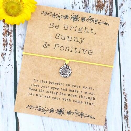 Make A Wish Sunflower Wish Bracelet Sunflower Charm Surfing Bracelets Wax Cotton Wish Cord Jewelry Women Men Beach Gifts