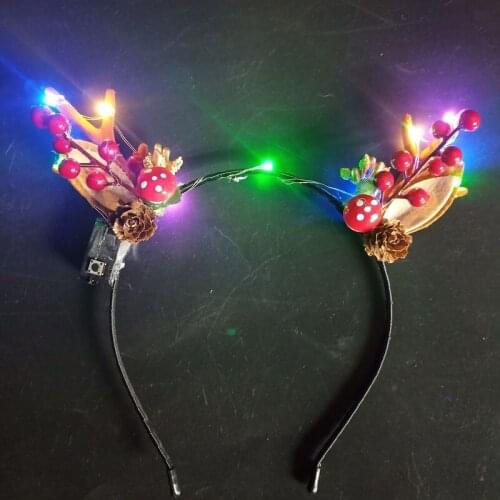 10pcs LED Flashing Reindeer Horns Cherry Mushroom Headband Hair Accessories Headdress Wedding Party Decoration Props