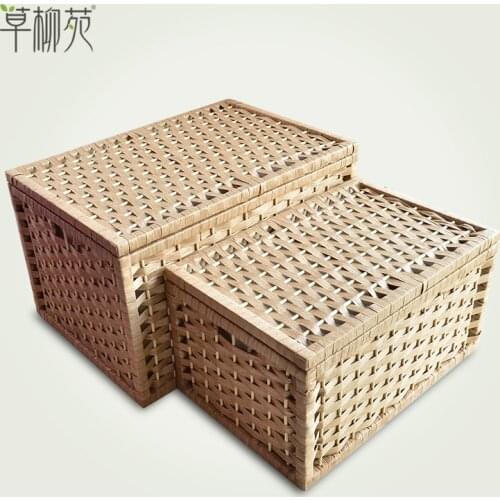 Nordic straw rattan drawer type wardrobe storage box large cover clothes toy storage boxes