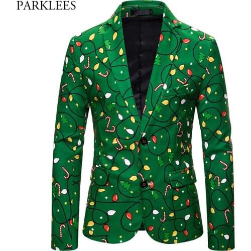 Christmas Blazer Men 3D Cartoon Print Fashion Men Blazers New Year Mens Blazer Jacket Festival Party Men Suit Jackets Masculino