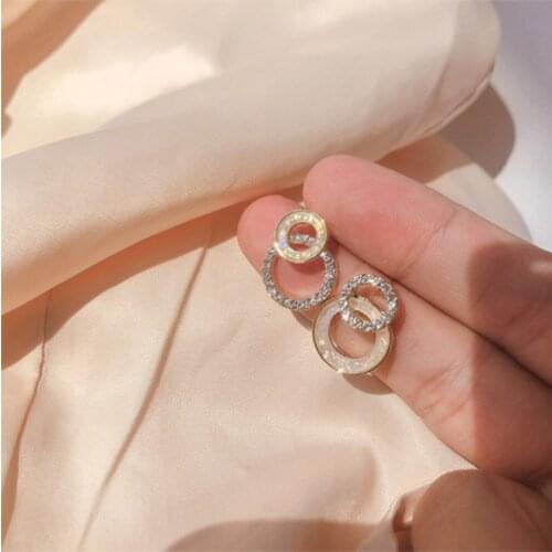 S925 Needle Stud Earrings Double Ring Gold Earrings for Women Resin Zircon Korean Earrings Wholesale Trendy Jewelry Wendding