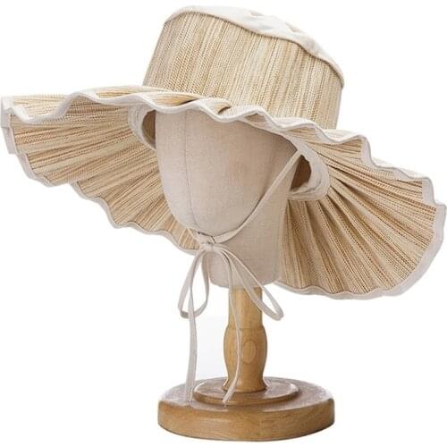 New Parent-child Hat Foldable Pleated Hat With Straps Kid Summer Sun Hats Women Beach Hat Holiday Gift Dropshipping Wholesale