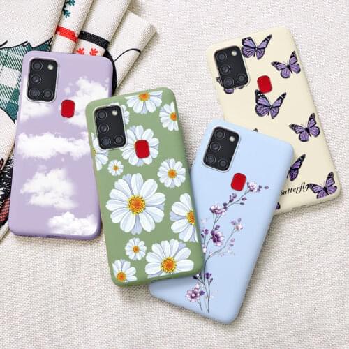 For Samsung Galaxy A21S Silicone Flowers Phone Case Back Cover Coque Fundas For Samsung A 21 a21 S 6.5" Protective Bumper Shell