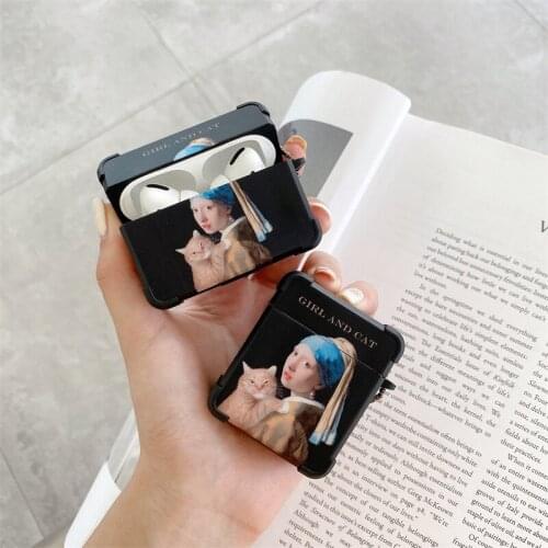 Girl and cat silicone soft earphone protect cover for airpods 1 2 bluetooth earphone protective case for airpods pro 3 with hook