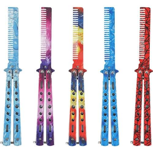 1pc Foldable Butterfly Knife Comb Stainless Steel Practice Training Comb Beard & Moustache Brushes Hairdressing Dropshipping