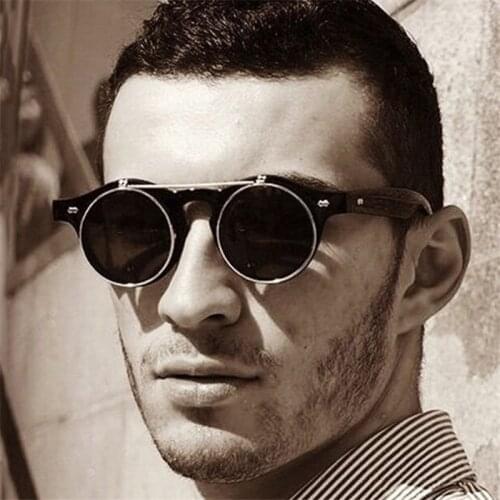 Fashion Retro Round Steam Punk Flip Up Sunglasses Vintage Designer Classic Double Flip Sun Glasses UV400 Oculus De Sol