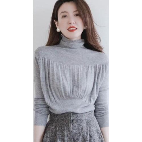 Spring Fall Womens Turtleneck Pleated Knit Pullover Sweater , 3xl Full Sleeve Dropshpping Black Knitted Sweaters for Women