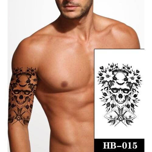 Skull Black Meniscus Flowers Leaves Women Men Arm Tattoos Stickers Fake Waterproof Butterfly Tattoo Tempaorary Body Art Tatto