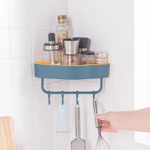 1pc Corner Shelf Bathroom Storage Shelves Shower Storage Rack Corner Shelves Wall Mount Kitchen Storage Basket Wall-Free Punchin