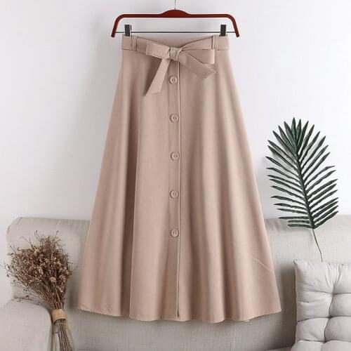 2020Autumn and winter new high waist slimming elastic waist tie bow single breasted Skirt High Waist Casual Party Vintage Skirt
