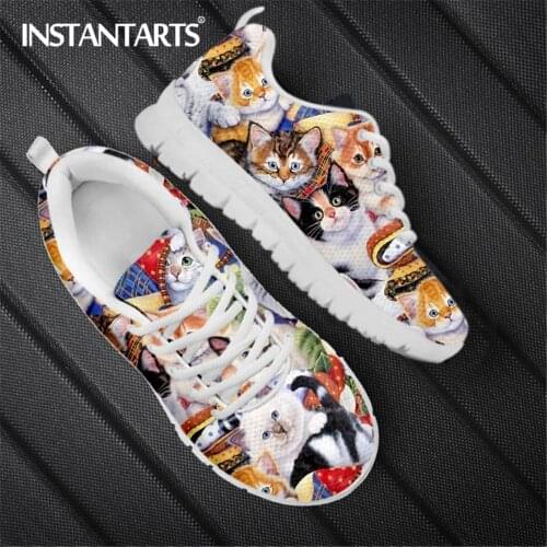INSTANTARTS 2021 Winter Femme Warm Footwear Lovely 3D Cat Printing Casual Flat Shoes for Women Breathable Air Mesh Sneaker Hot