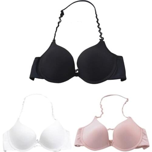 Women Sexy Halter V-Neck Front Buckle Bra Push Up Padded Backless Underwear Convertible Wavy Strappy Bralette Lingerie