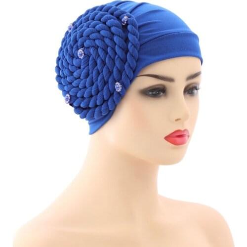 Woman Trendy Braids Turban Bonnet Arab Wrap Headscarf Indian Hats Muslim Headdress Inner Caps Pure Color Headpiece Beanie