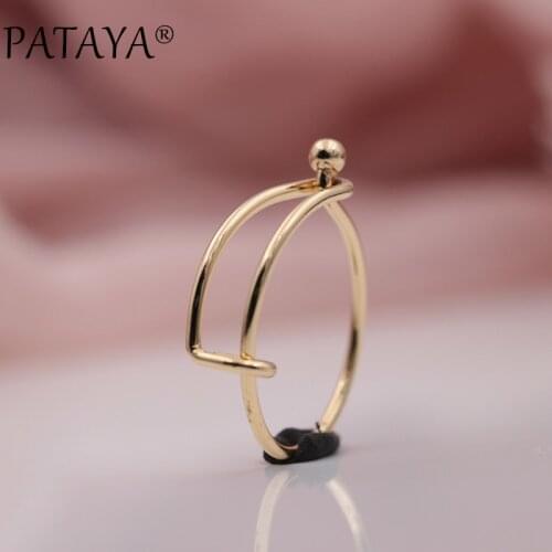 PATAYA New Arrivals Fine 585 Rose Gold Time Space Unique Cross Up Open Rings Women Wedding Party Luxury Simple Romantic Jewelry