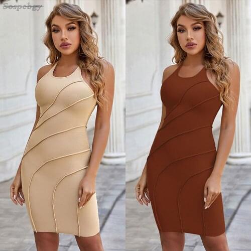 2021 New Summer Womens Sleeveless Sexy Backless Bodycon Mini Bandage Dress Celebrity Runway Party Dresses