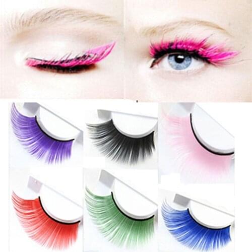 1 Pair Halloween false eyelashes Colorful Thick Plus Long False Eyelash Costume Party Fashion Eye Lashes red blue green pink