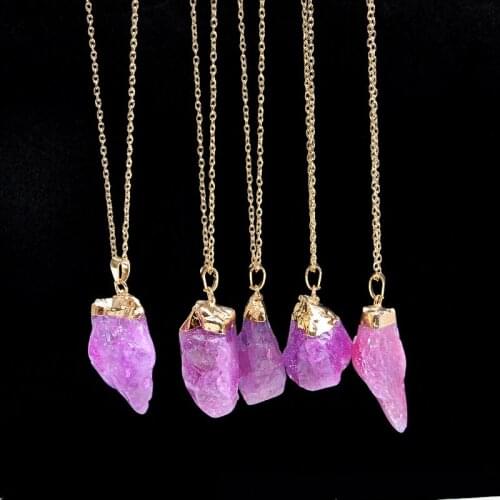 1PC Purple Natural Amethyst Gemstone Pendant Quartz Crystal Point Healing Stone Long Chain Necklace Amethyst Pendant Home Decor