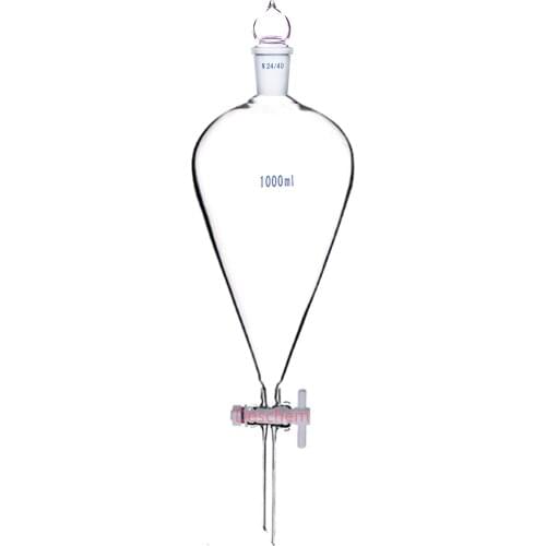 1000ml,24/40,Glass Separatory Funnel,PTFE Stopcock,1L Lab Pyriform,Drop Tube