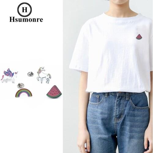 Cartoon Cute Brooches Unicorn Watermelon Fruit Rainbow Lapel Pins Brooch Enamel Metal Denim Jeans Pin Badge Jewelry 4pcs/set