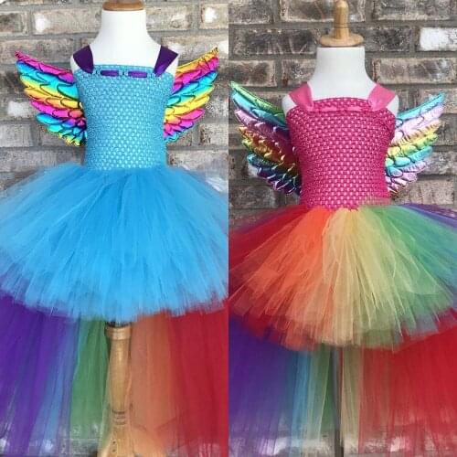 Unicorn Girls Sparkle Dress with Wings Halloween Children Unicorn Cosplay Baby Girls Tutu Dresses Children Clothes Set Birthday