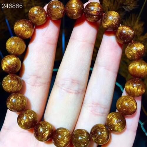 Genuine Natural Copper Rutilated Quartz Cat Eye Bracelet 9.3mm Crystal Round Beads Women Man Bracelet Certificate AAAAA
