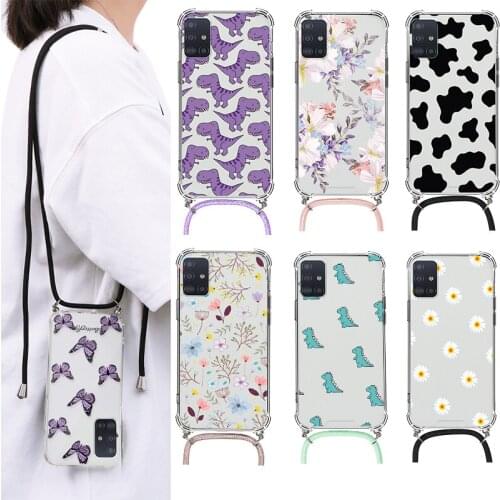 For Samsung Galaxy A51 4G 5G Case Strap Cord Flower Necklace Lanyard Funda For Samsung A51 a514g a515g Protective TPU Cover Capa