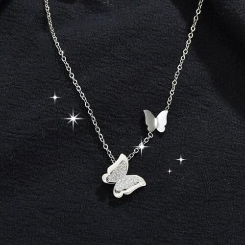 Cute Matte Butterfly Choker Stainless Steel Necklace for Women Silver color Statement Animal Collar Chocker Girls Kids Jewelry