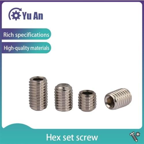 DIN916 316 Stainless Steel Socket Head Hexagon Set Screw with Concave End/Headless/Machine Meter/Top Thread M3-M10 20Pcs