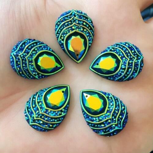 DIY20 pieces 18 mm*25 mm plating AB drop resin manual slit hole drilling resin craft wedding decoration 2 hole resin drill -B457