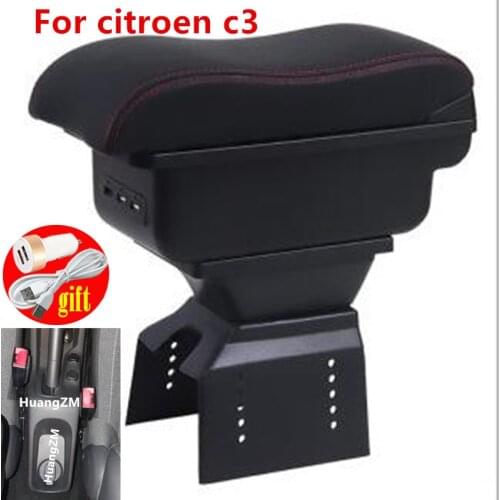 For citroen c3 Armrest Box For citroen C3 II Center Storage box car accessories Interior with USB LED