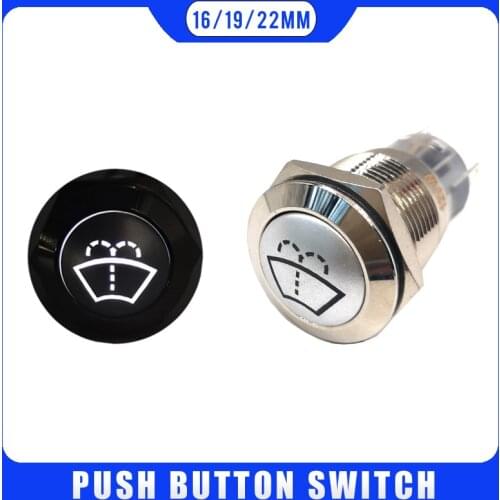 16mm 19mm 22mm Car Windshield Wiper Washer Push Button Light Momentary Latching 12V Switch 3V 5V 24V 220V LED Light Car