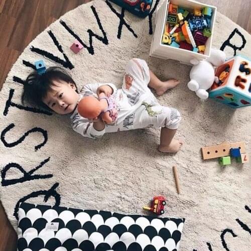 Imitation Cashmere Round Carpet Cute Cartoon Childrens Room Climbing Pad 26 English Letters Enlightenment Climbing Pad