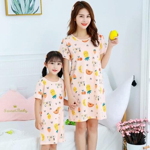 Summer Girls Nightgown Pajamas Kids Short Sleeved Nightdress Cute Homewear Cotton Children Baby Sleeping Dress Size 100-175cm