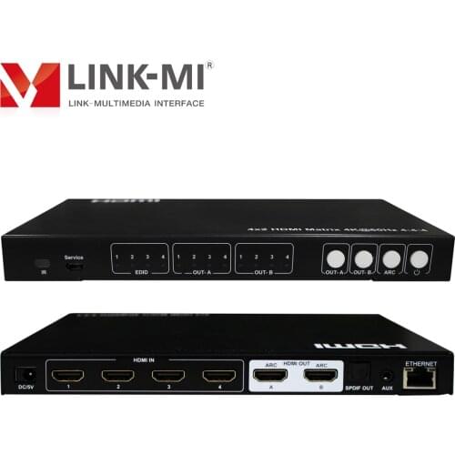 LINK-MI 4K60Hz 4x2 HDMI Matrix Switch with Audio Extract SPDIF/Analog Support 18Gbps, 3D, CEC, ARC, EDID, Downscaler