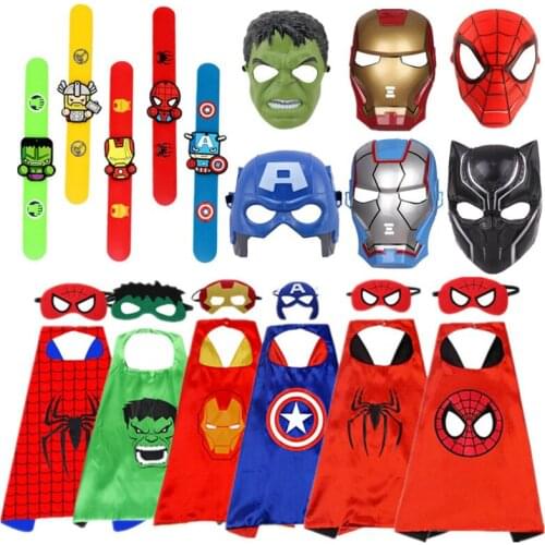 Child Spiderman/Hulk/Iron Man/Captain America Cloak Cosplay Costume Boy Girl Superhero Mask/wristband Halloween Party Gifts