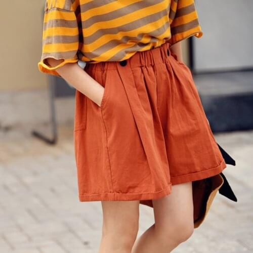 MICOCO K2128C Literary washable cotton three-dimensional cutting comfortable elastic waist flanged wide leg shorts pants