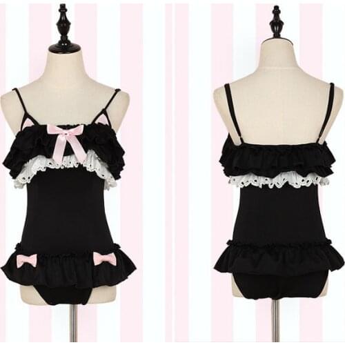 Cute Sexy Cosplay Costume Girl Cute Black Cat & Powder Rabbit Swimming Dress Suit One Piece Swimsuit