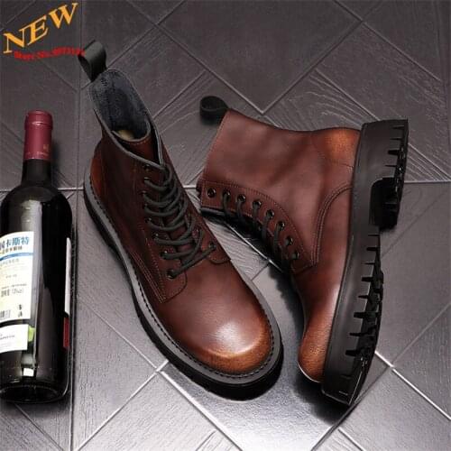 High Quality Leather Men High Tops Ankle Boots Hip Hop Martin Boots Punk Height Increasing shoes Zapatillas Hombre