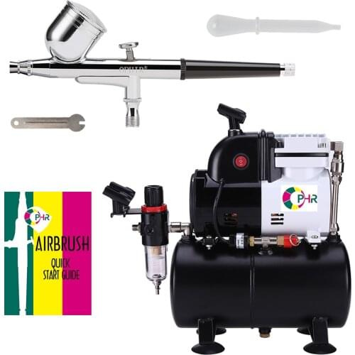 OPHIR 0.3mm Dual-Action Airbrush Kit with Single Cylinder Piston Compressor Air Tank for Hobby Crafts Paint Beginner_AC116+AC004
