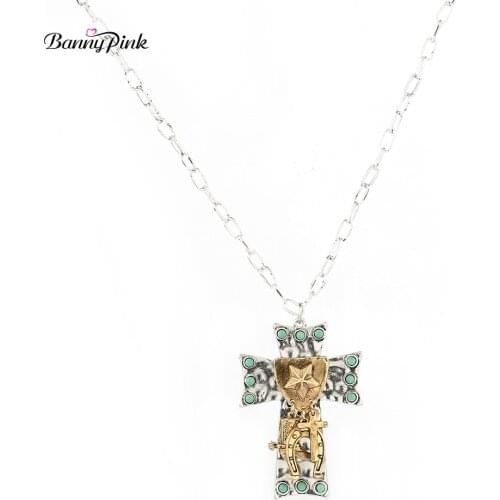 Banny Pink Religious Beliefs Big Pendant Necklace For Unisex Vintage Cross Charms Dangle Necklace Fashion Jewelry Colliers