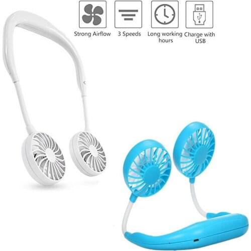 Hands-free Neck Band Hands-Free Hanging USB Rechargeable Dual Fan Mini Air Cooler Summer Portable