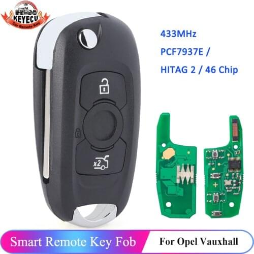 KEYECU 433MHz PCF7937E / HITAG 2 / 46 Chip 3 Button Remote Car Key Fob for Opel Vauxhall Astra K 2015 2016 2017 Smart Remote