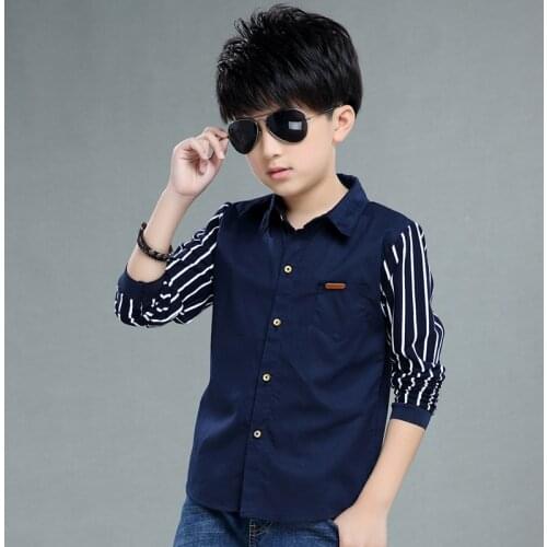 Boys Shirts Stripe Long Sleeve Turn-down Collar Boy Shirts For Boys Big Kids Causal Shirts Tops 2020 summer Childrens Clothes