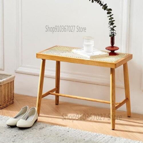 Nordic solid wood rattan shoe changing stool home modern minimalist door shoe stool creative multifunctional entrance stool
