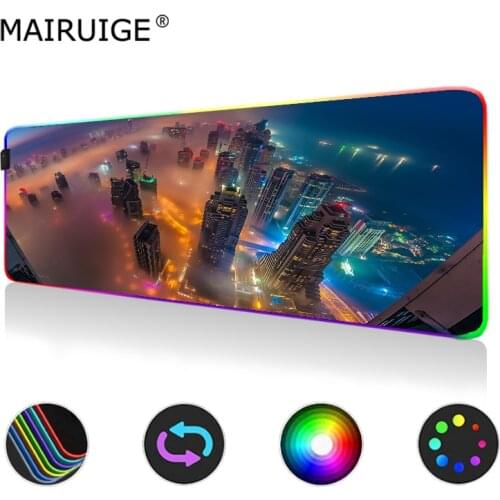 LED City Sky Helicopter RGB Luminous Mouse Pad Large Color Light Game MousePad Desktop Pad with Backlight 300x800/400x900mm