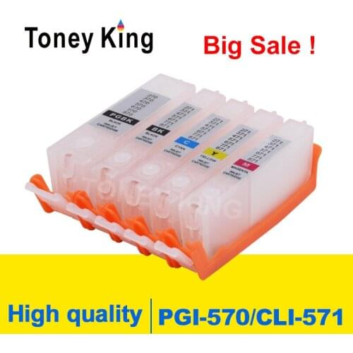 Toney King Refillable Ink Cartridge For Canon PGI-570 CLI-571 PIXMA MG5750 MG5751 MG5752-Silver TS5050 TS5051 TS5053 Printer