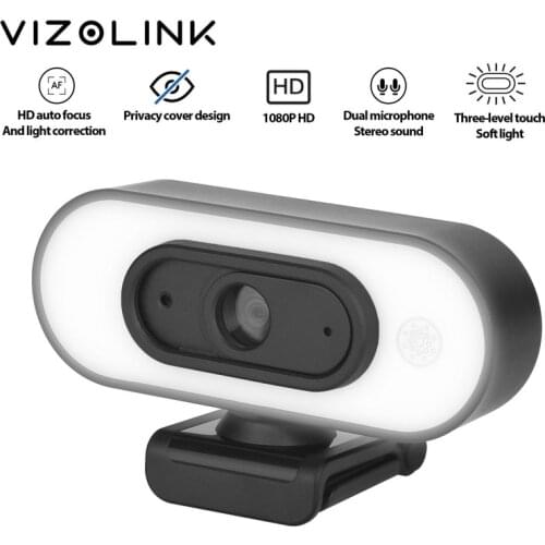 VizoLink Webcam Camera Real 1080P Full Hd Wide Angle 3 Grades Brightness Camera with Microphones and Tripod for Video Conference