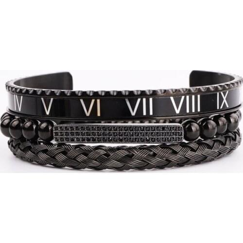 High Quality Men Jewelry Bangle Gold Stainless Steel Roman Bangle Bracelet CZ Charm Bracelet Bangle Bracelet