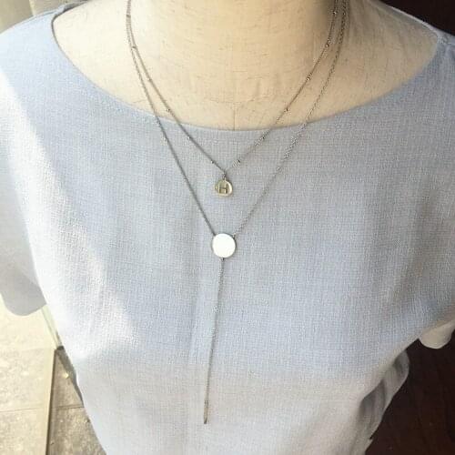 Somsoar Jewelry Double Layer necklace Initial Letter choker Necklace Customization Disc Round Necklace with long Chain