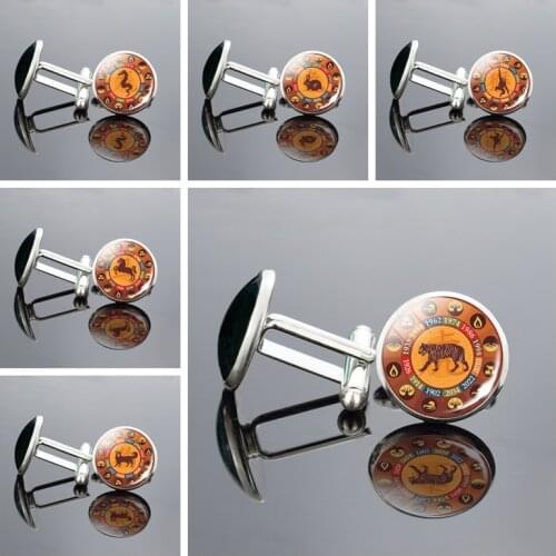 12 Zodiac Cufflinks for Men Suit Shirt Constellation Glass Dome Jewelry Fashion Accessories Cuff Links Buttons Cufflinks